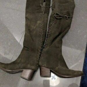 Green Suede Over the Knee Leather Boots